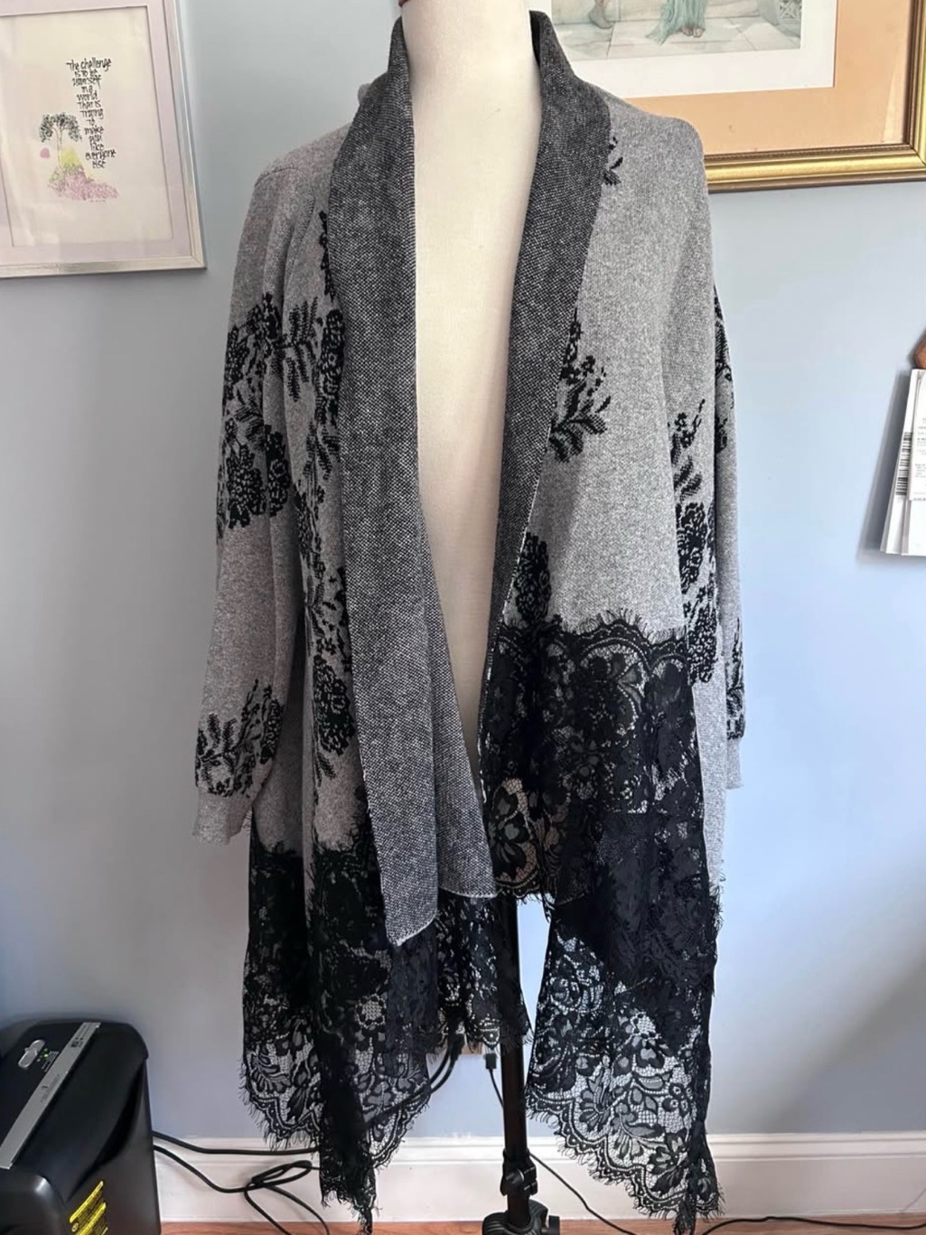 Gray Open-Front Lace-Trim Women's Cardigan